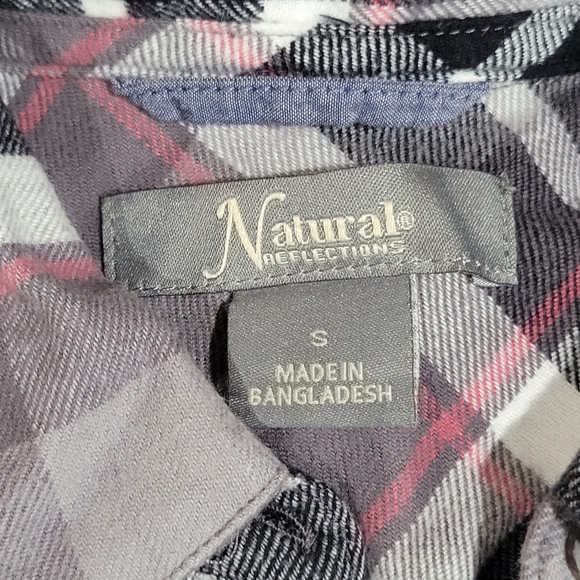 womens natural reflections pink white grey black plaid button long sleeve shirt - Picture 10 of 12